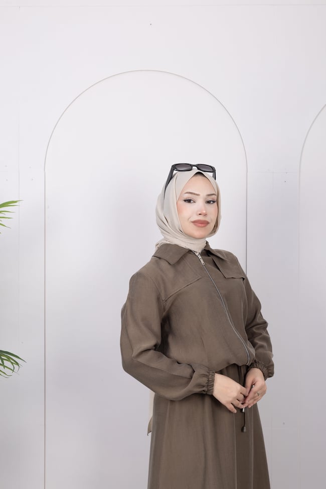 Gömlek Yaka Etekli Takım | Koyu Haki