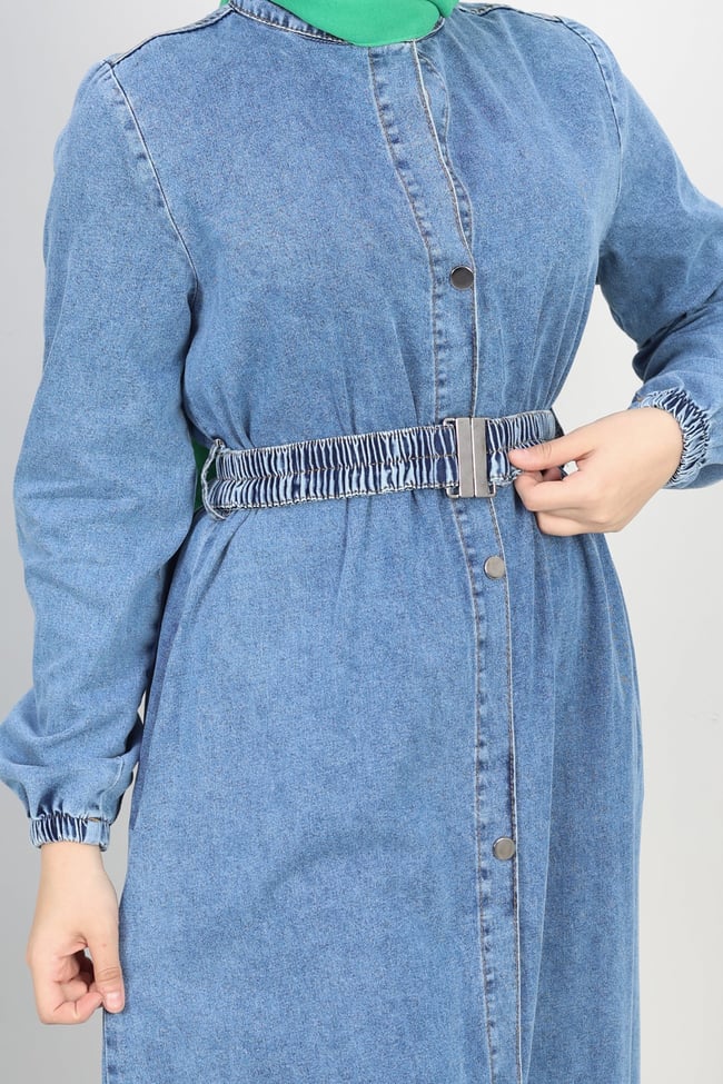 Kadın Kemer Detaylı Denim Kot Elbise | Çok Renkli