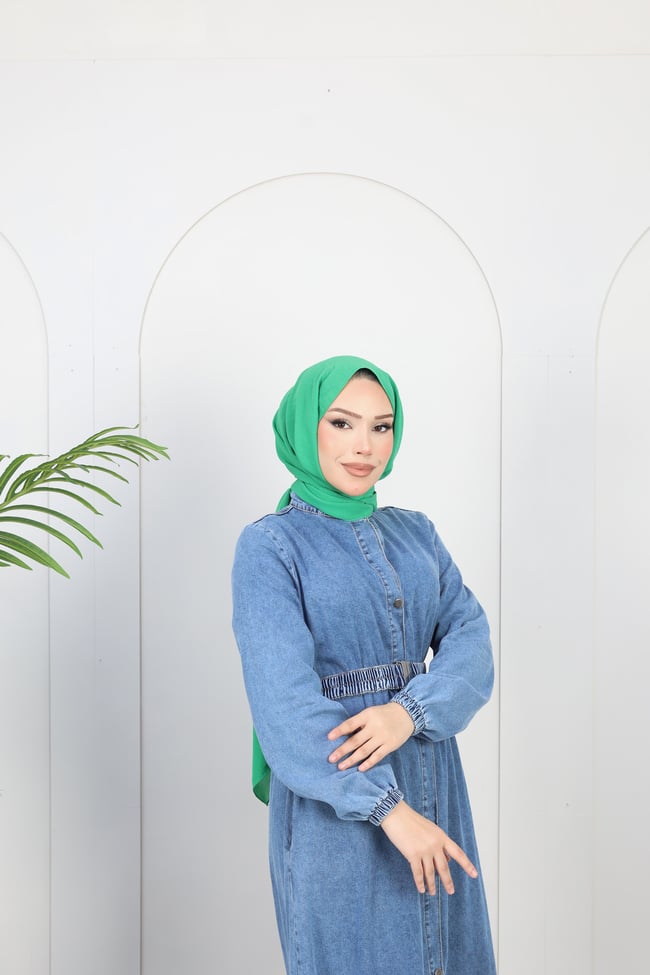 Kadın Kemer Detaylı Denim Kot Elbise | Çok Renkli