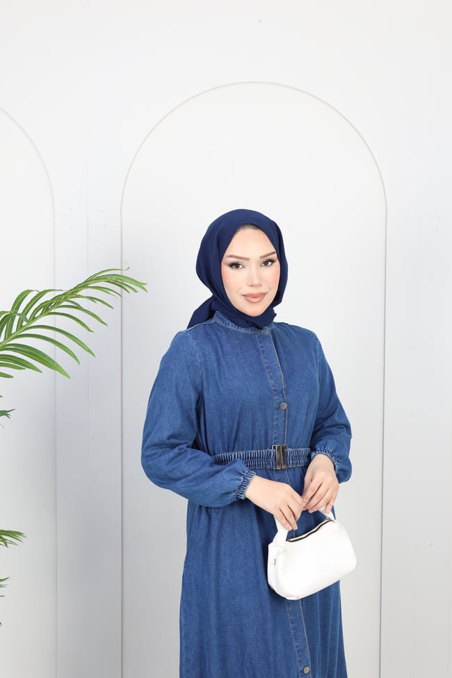 Kadın Kemer Detaylı Denim Kot Elbise | Mavi
