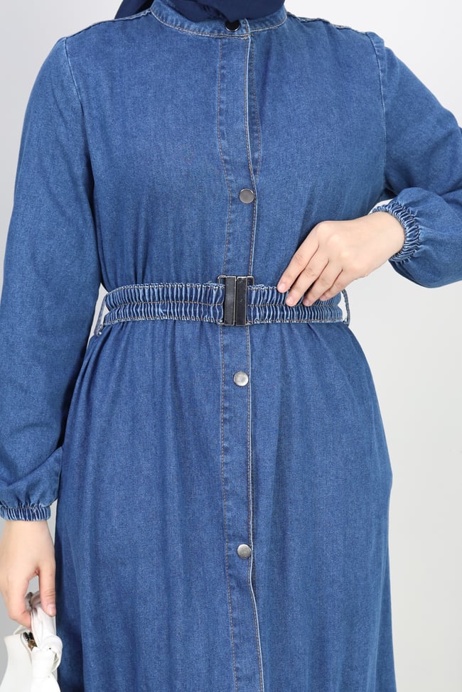 Kadın Kemer Detaylı Denim Kot Elbise | Mavi