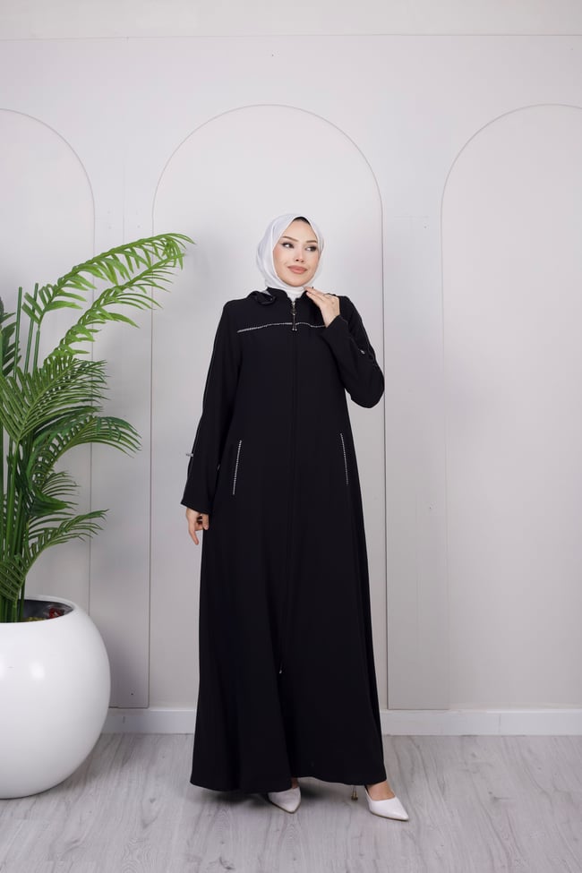 Kapüşon Detay Ferace | Siyah