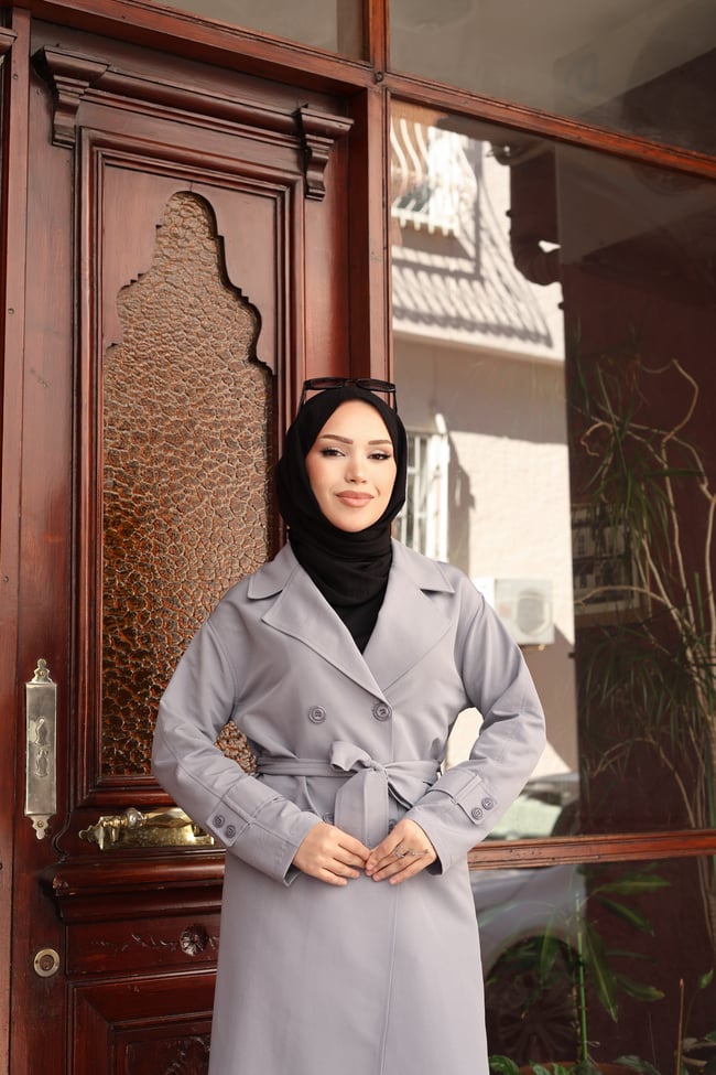 Kuşak Detaylı Kısa Trençkot | Açık Gri
