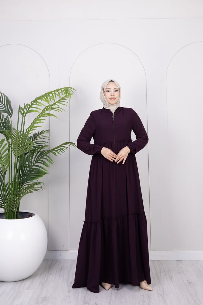 Soft Büzgü Detay Ferace | Mürdüm