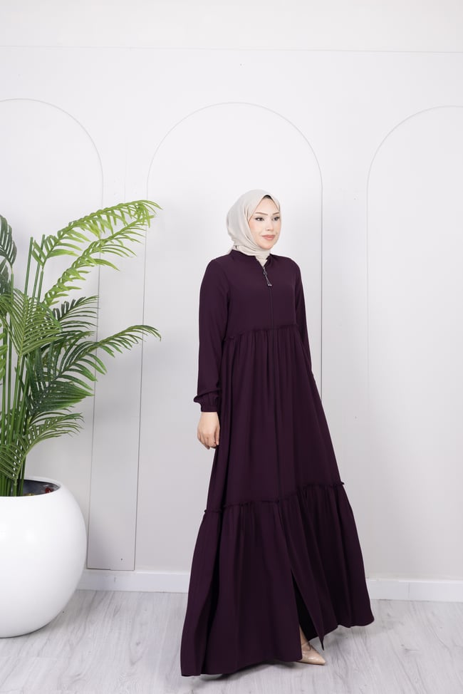 Soft Büzgü Detay Ferace | Mürdüm