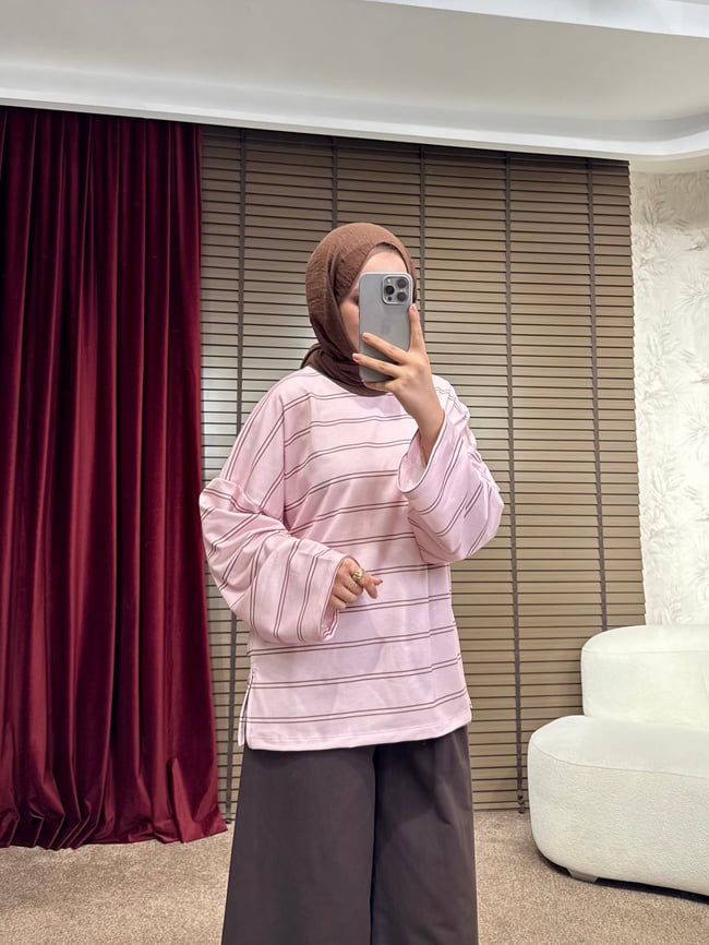 BBC ÇİZGİLİ SWEAT-PEMBE