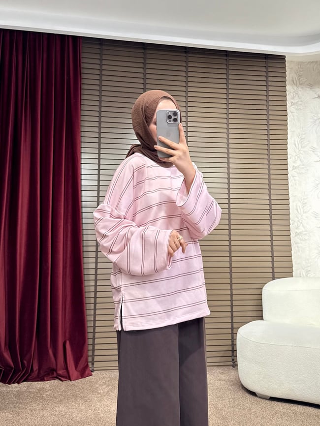 BBC ÇİZGİLİ SWEAT-PEMBE
