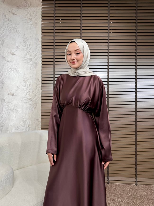 BBC LUXORA SATEN ELBİSE - BORDO