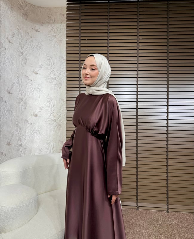BBC LUXORA SATEN ELBİSE - BORDO