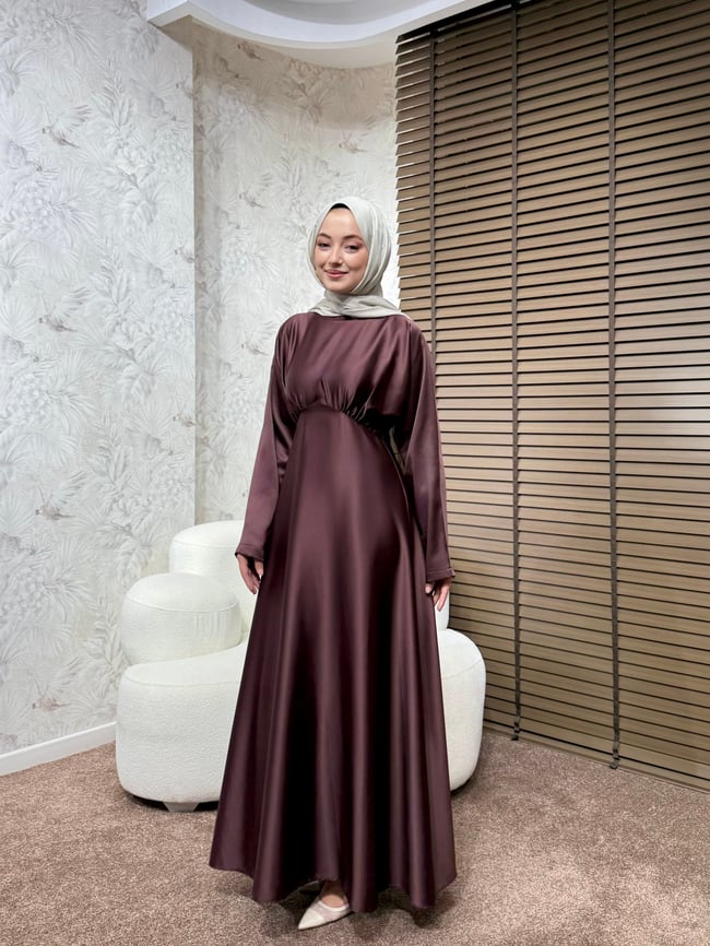 BBC LUXORA SATEN ELBİSE - BORDO
