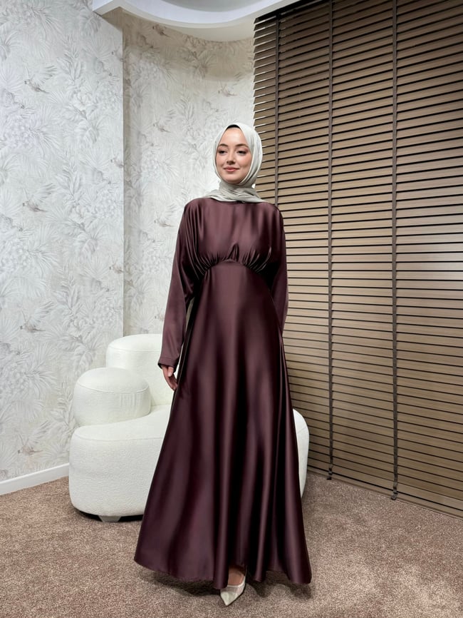 BBC LUXORA SATEN ELBİSE - BORDO