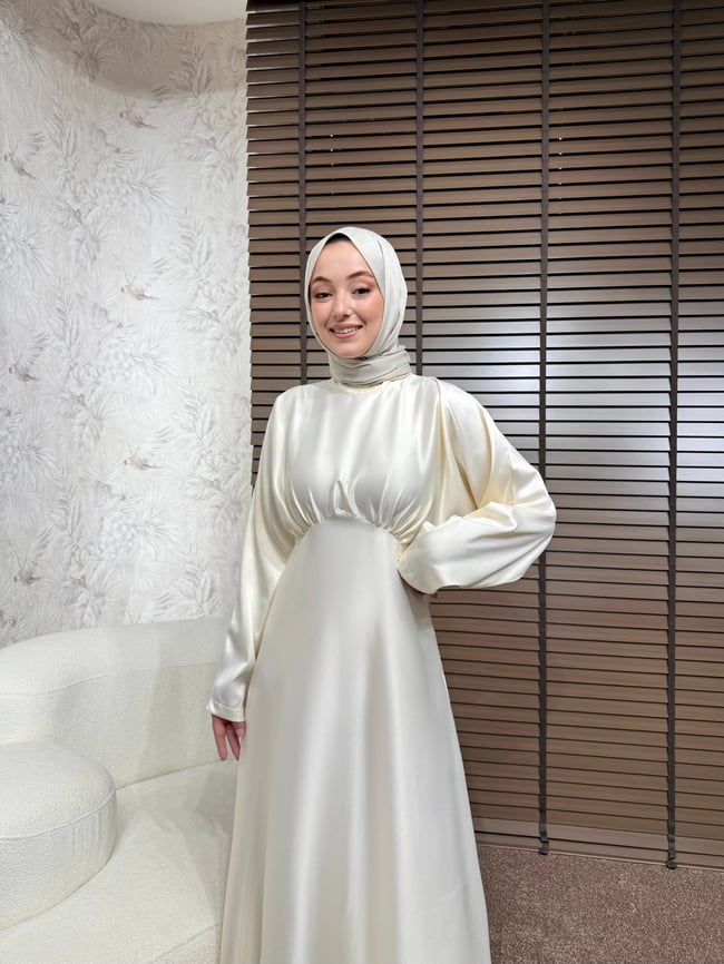 BBC LUXORA SATEN ELBİSE - KREM