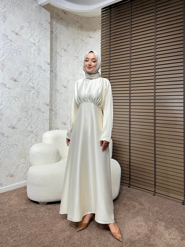 BBC LUXORA SATEN ELBİSE - KREM