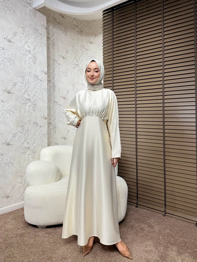 BBC LUXORA SATEN ELBİSE - KREM