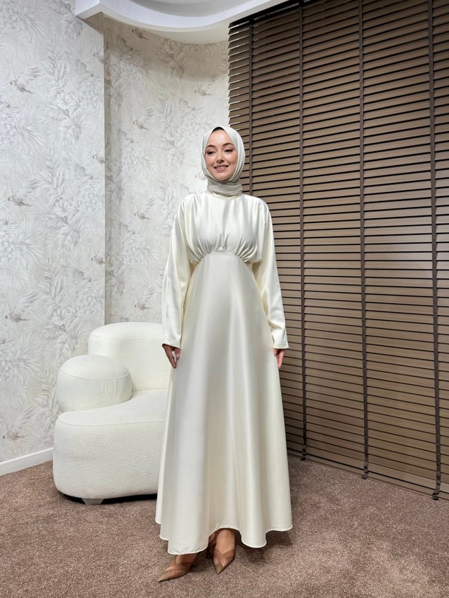 BBC LUXORA SATEN ELBİSE - KREM