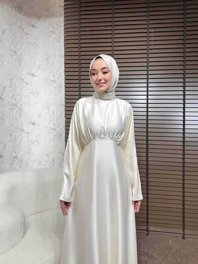 BBC LUXORA SATEN ELBİSE - KREM