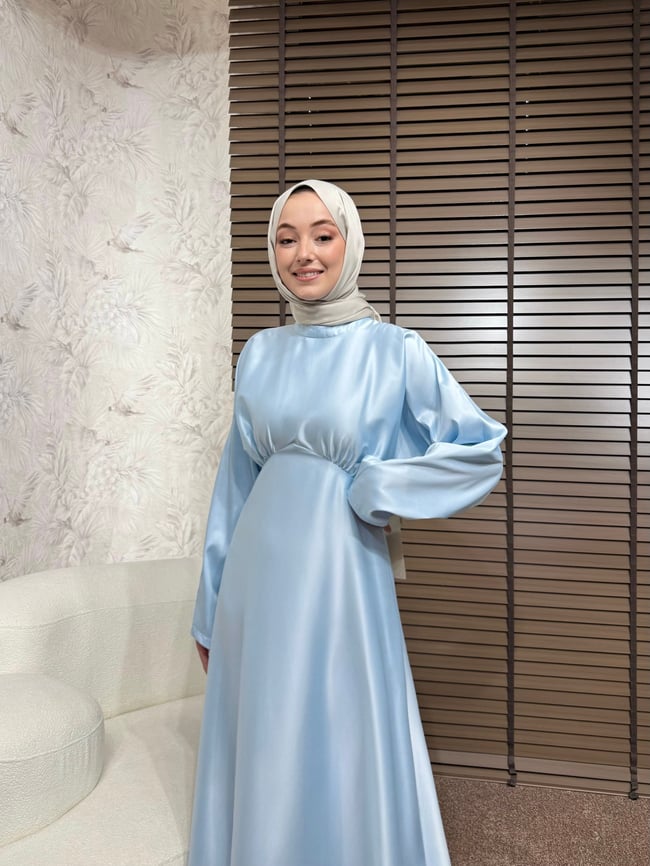 BBC LUXORA SATEN ELBİSE - MAVİ