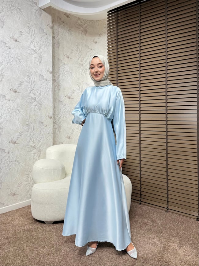 BBC LUXORA SATEN ELBİSE - MAVİ