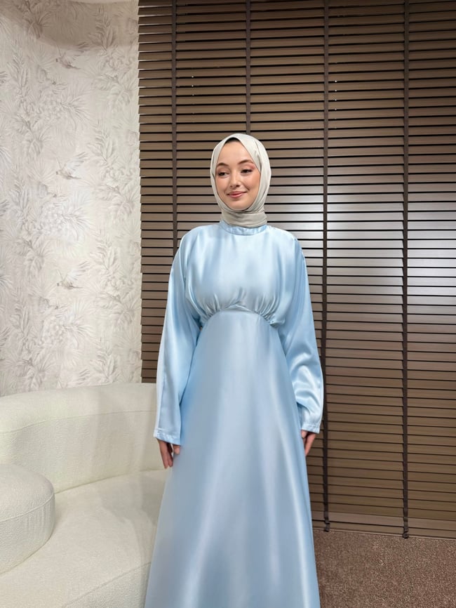 BBC LUXORA SATEN ELBİSE - MAVİ