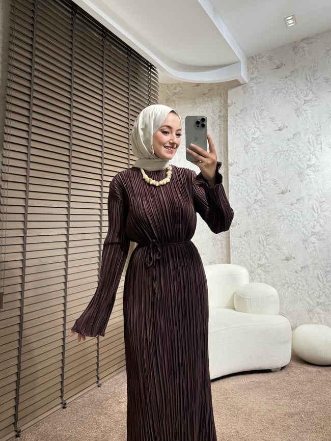 BBC PLİSA ELBİSE-KAHVE