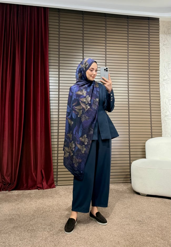 BBC RÜYA DESEN ŞAL-LACİVERT