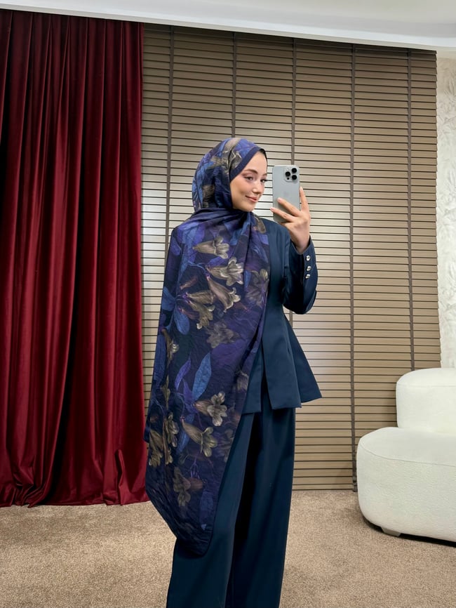 BBC RÜYA DESEN ŞAL-LACİVERT
