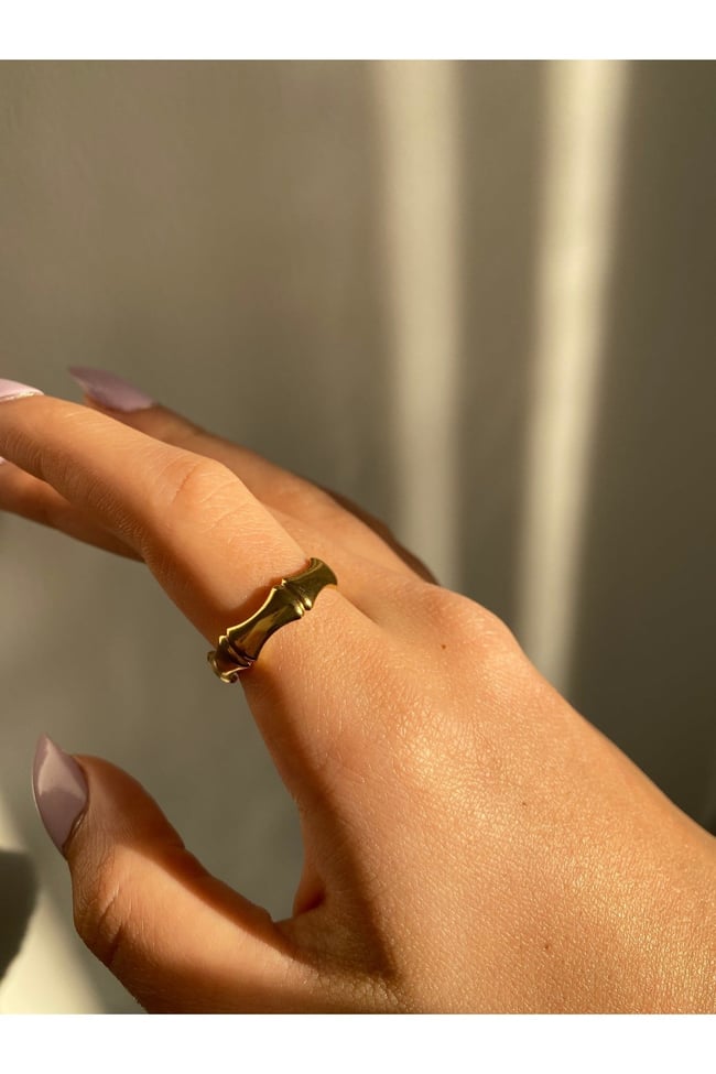 Gold Bambu Form Yüzük Minimal Modern Şık Kadın Yüzük