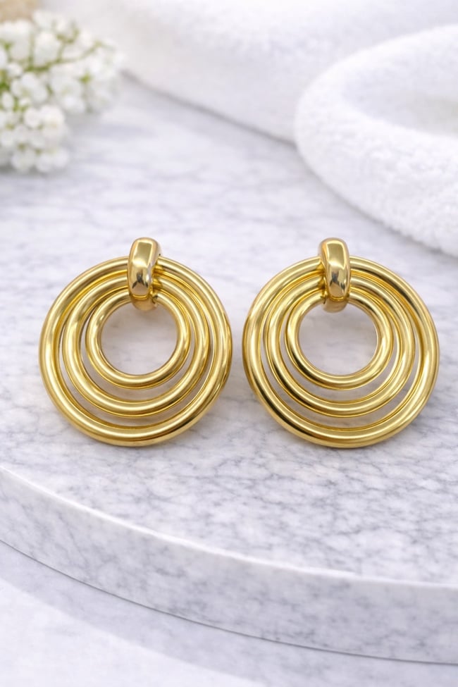 Gold Çoklu Halka Form Sallantılı Küpe