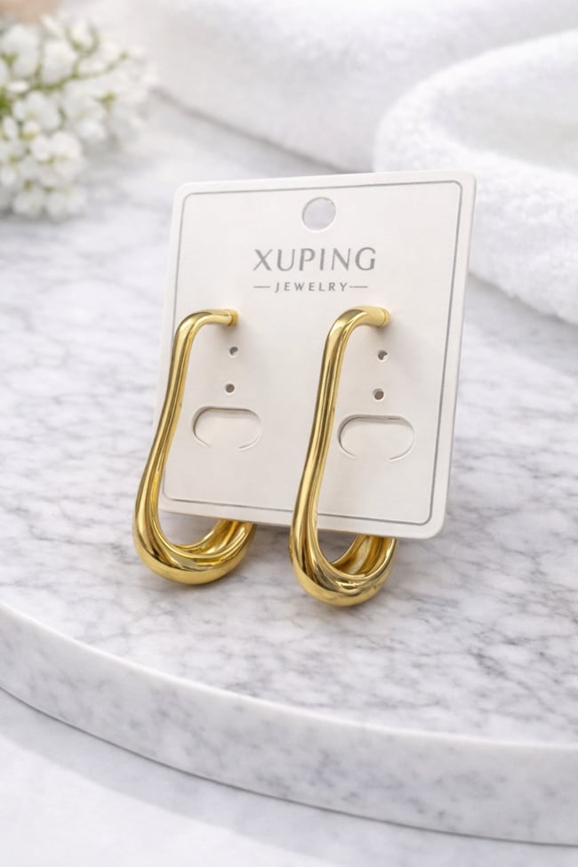 Gold Damla Halka Küpe Minimal Şık Uzun Form Kadın Küpe