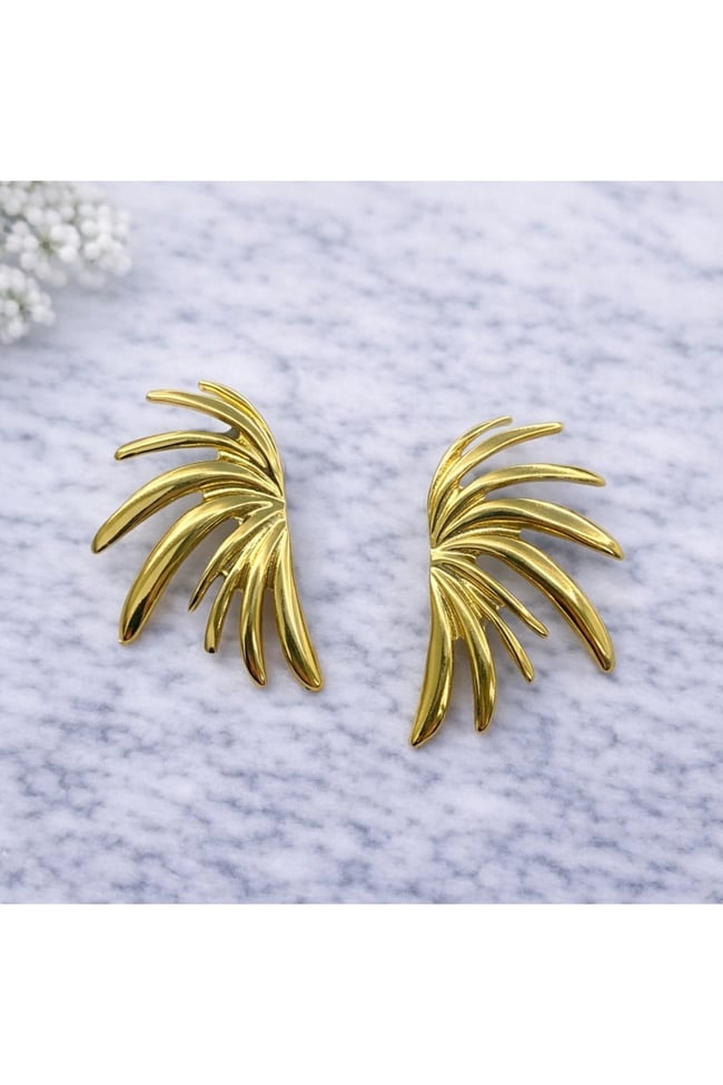 Gold Işın Form Modern Küpe