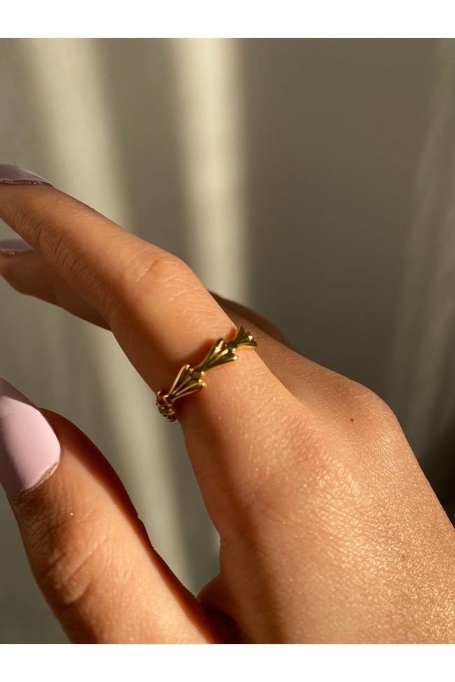 Gold Minimal Dal Form Yüzük Zarif Modern Kadın Yüzük