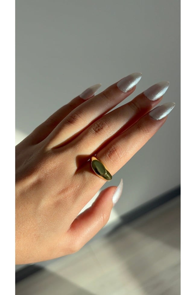 Gold Oval Yüzük Minimal Şık Signet Tarz Kadın Yüzük