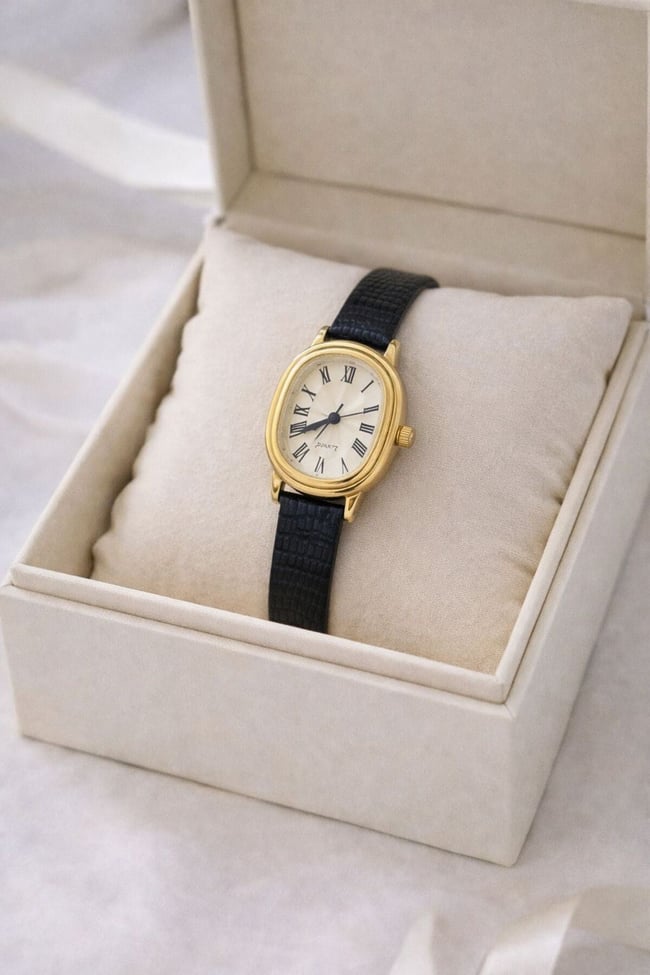 Kadın Klasik Saat Siyah Deri Kordon Gold Kasa Roma Rakamlı Şık Kol Saati