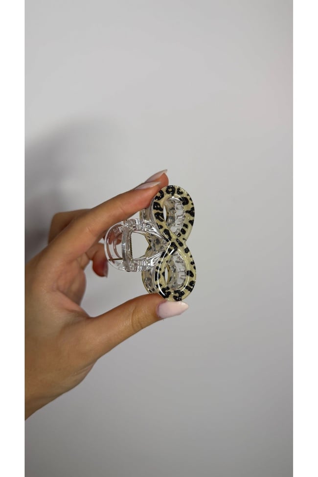 Leopar Desenli Şeffaf Mini Mandal Toka – Fiyonk Form Saç Tokası