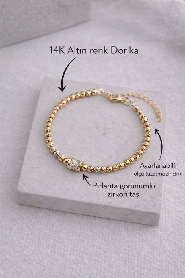 Dorika Işıltısı Taş Detay Bileklik 14k Altın Rengi Bileklik