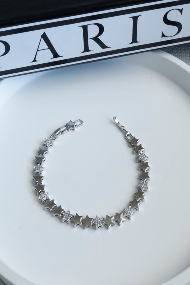 Kadın Bileklik Kararmaz 14k Altın Renk Vip Seri İthal Sıralı Düz Zirkon Star Bileklik