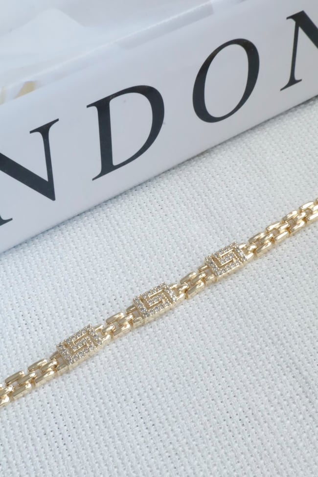 Kadın Bileklik Kararmaz 14k Altın Renk Vip Seri İthal Zirkon Taş Antik Desen Bileklik