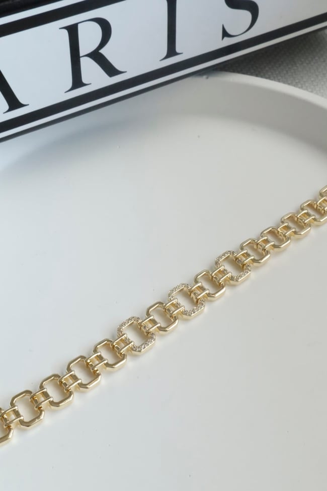 Kadın Bileklik Kararmaz 14k Altın Renk Vip Seri İthal Zirkon Taşlı Künye Model Bileklik