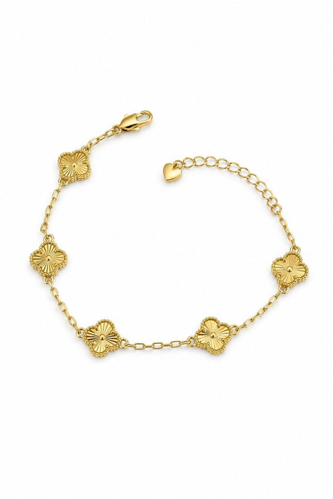 Kadın Bileklik Kararmaz 14k Altın Renk Vip Seri İthal Kuyumcu Model 10mm Yonca Bileklik