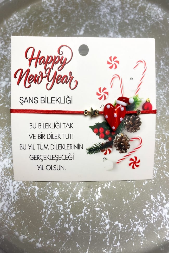 Kadın Bileklik Yılbaşı Seri Kalp Şapka Model Ayarlanabilir Dilek Bilekliği