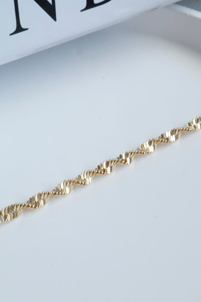 Kadın Çelik Bileklik Kararmaz 14k Altın Renk Vip Seri İthal 4mm Burgu-İtalyan Zincir Kadın Bileklik 