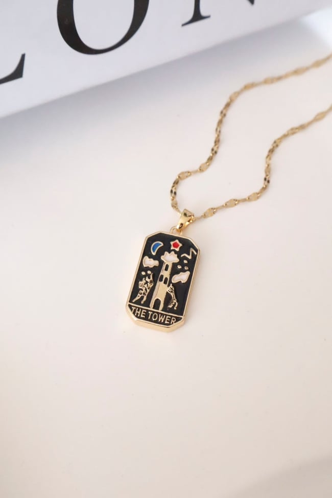 Kadın Çelik Kolye Tarot Seri Yıldız Zincir The Tower Kolye