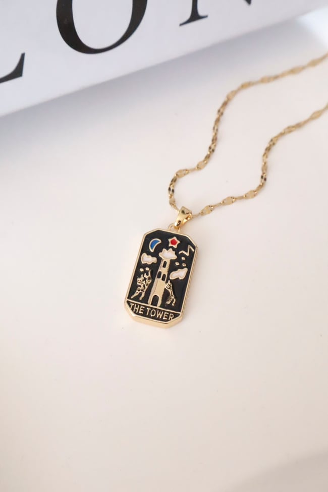 Kadın Çelik Kolye Tarot Seri Yıldız Zincir The Tower Kolye