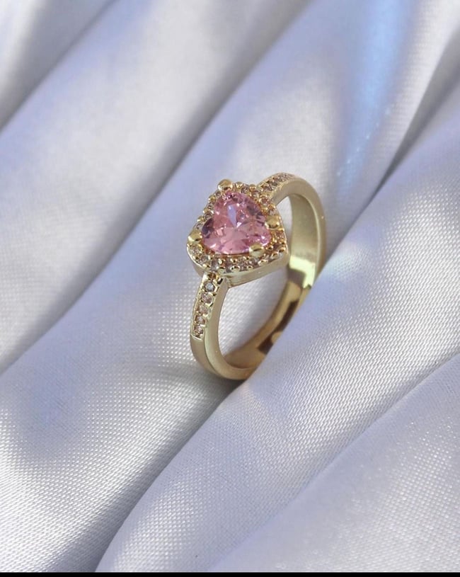 Kadın Çelik Yüzük Ayarlanabilir Kalp Pembe  Zirkon Taş Marka Yüzük 