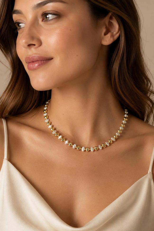 Kadın Kolye Barok Model Düz İnci Mix Zincir Kolye