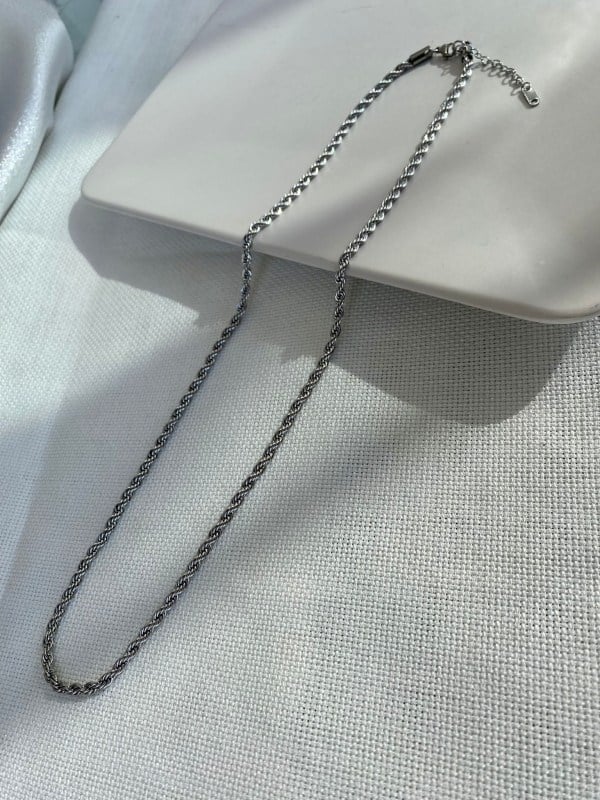 Kadın Kolye Lüks 4mm 60cm Çelik Burgu Zincir Kadın Çelik Kolye 