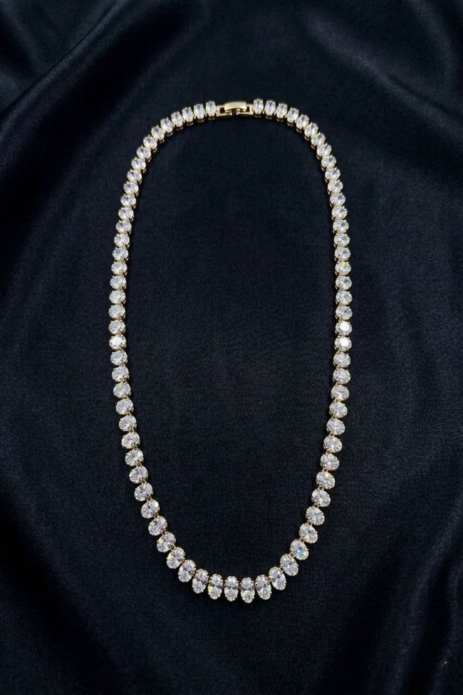 Kadın Kolye Oval Taş Suyolu Özel Seri 43cm Kararmaz Kolye