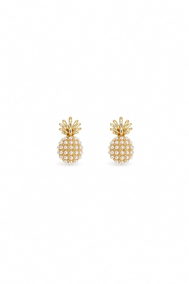 Kadın Küpe 14k Gold Renk İncili Ananas Premium Minimal Kararmaz Küpe