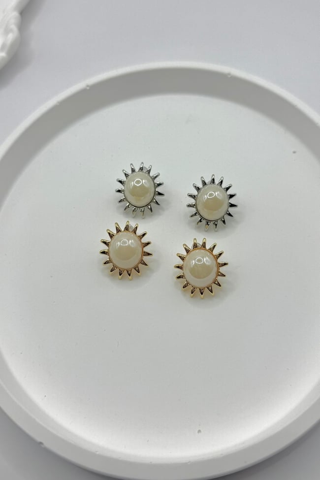 Kadın Küpe 2 cm İnci Detay Küçük Güneş Küpe