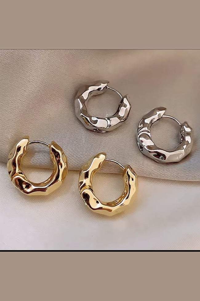 Kadın Küpe Dokulu Tasarım Minimal Modern Kararmaz Halka Küpe
